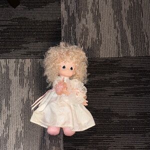Precious Moments Doll with White Dress and Pink Shoes